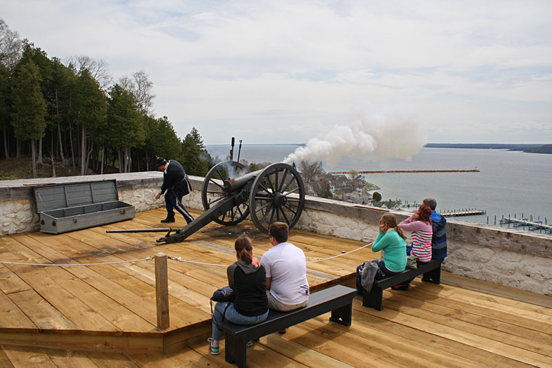 the cannon firing demostration at fort mackinac